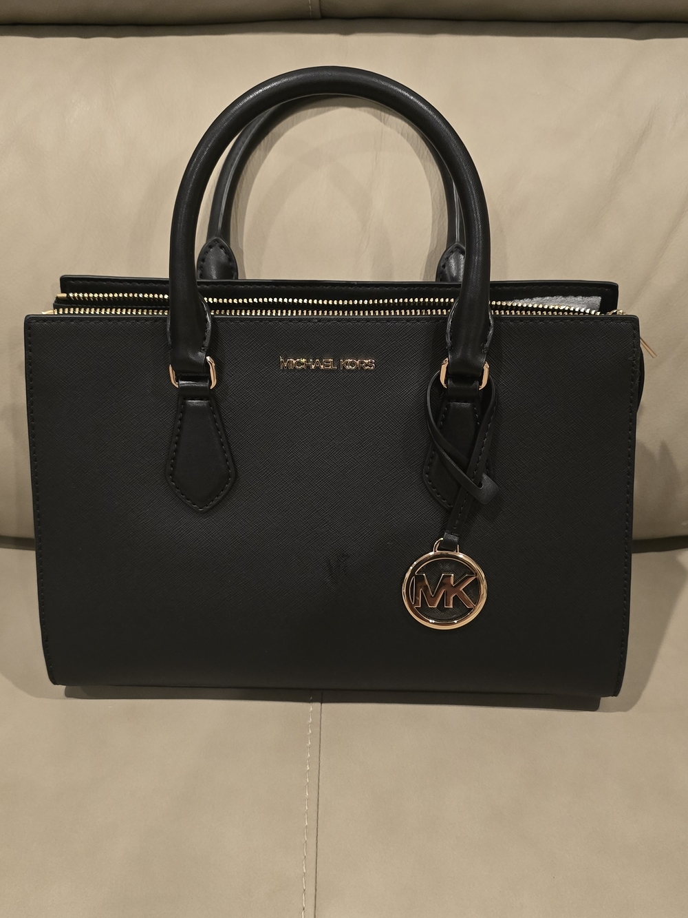 Michael Kors Black Sheila Satchel with Gold Hardware